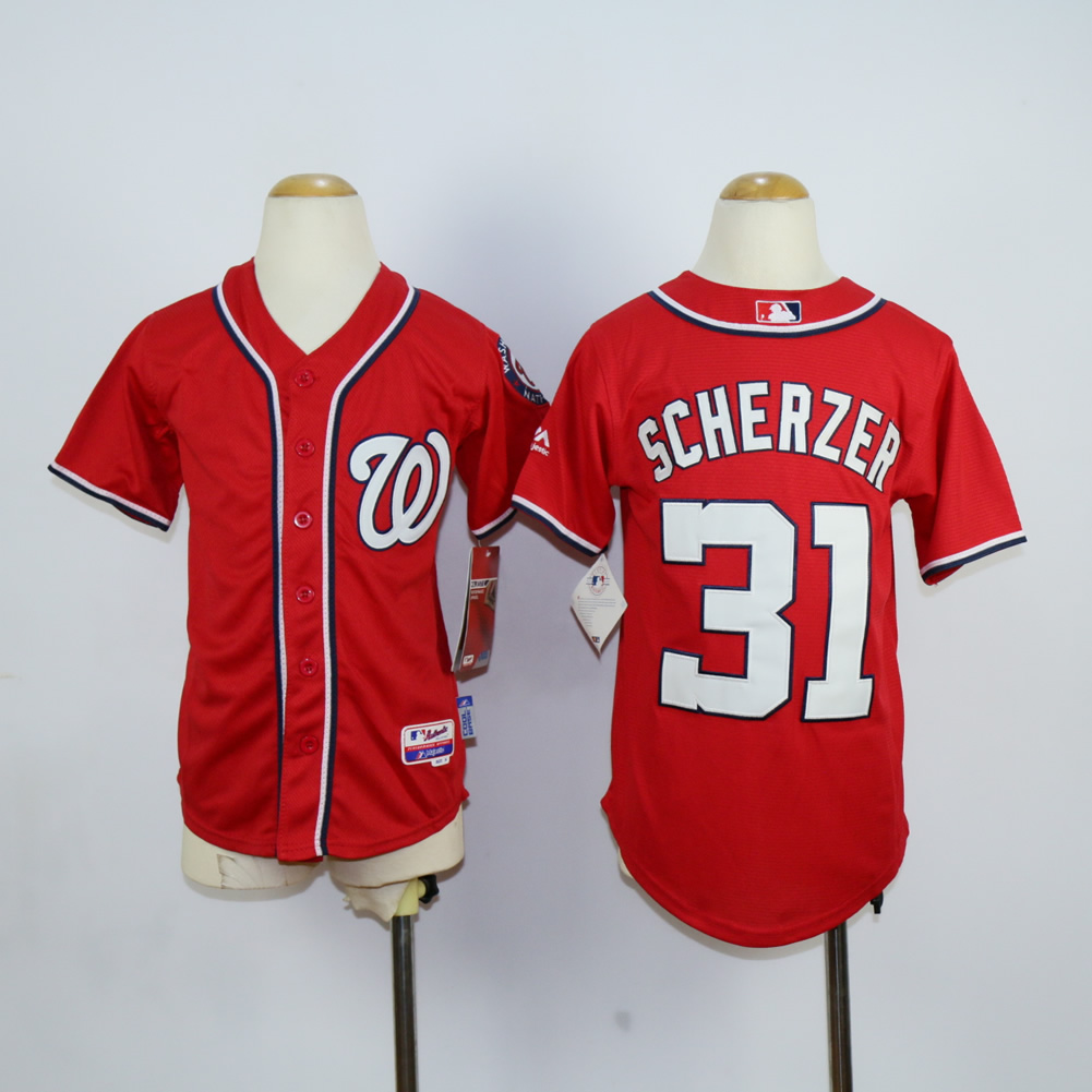 Youth Washington Nationals 31 Scherzer Red MLB Jerseys